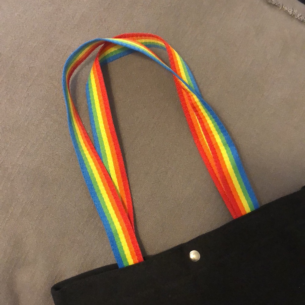 ❗️Blank canvas mini tote bag with double rainbow strap in black NWOT - Picture 2 of 4